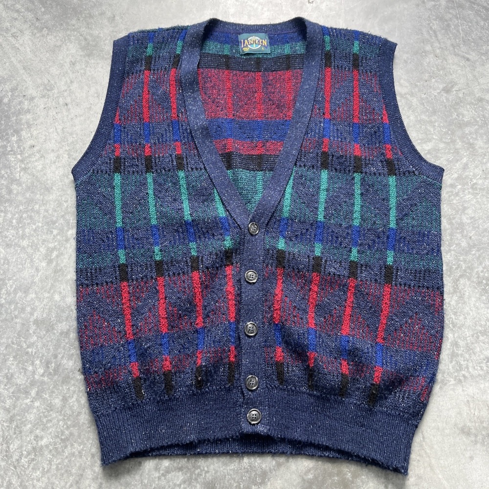 Vintage Jantzen Sweater Vest Mens Large Button Up Cardigan 80s Made In USA
